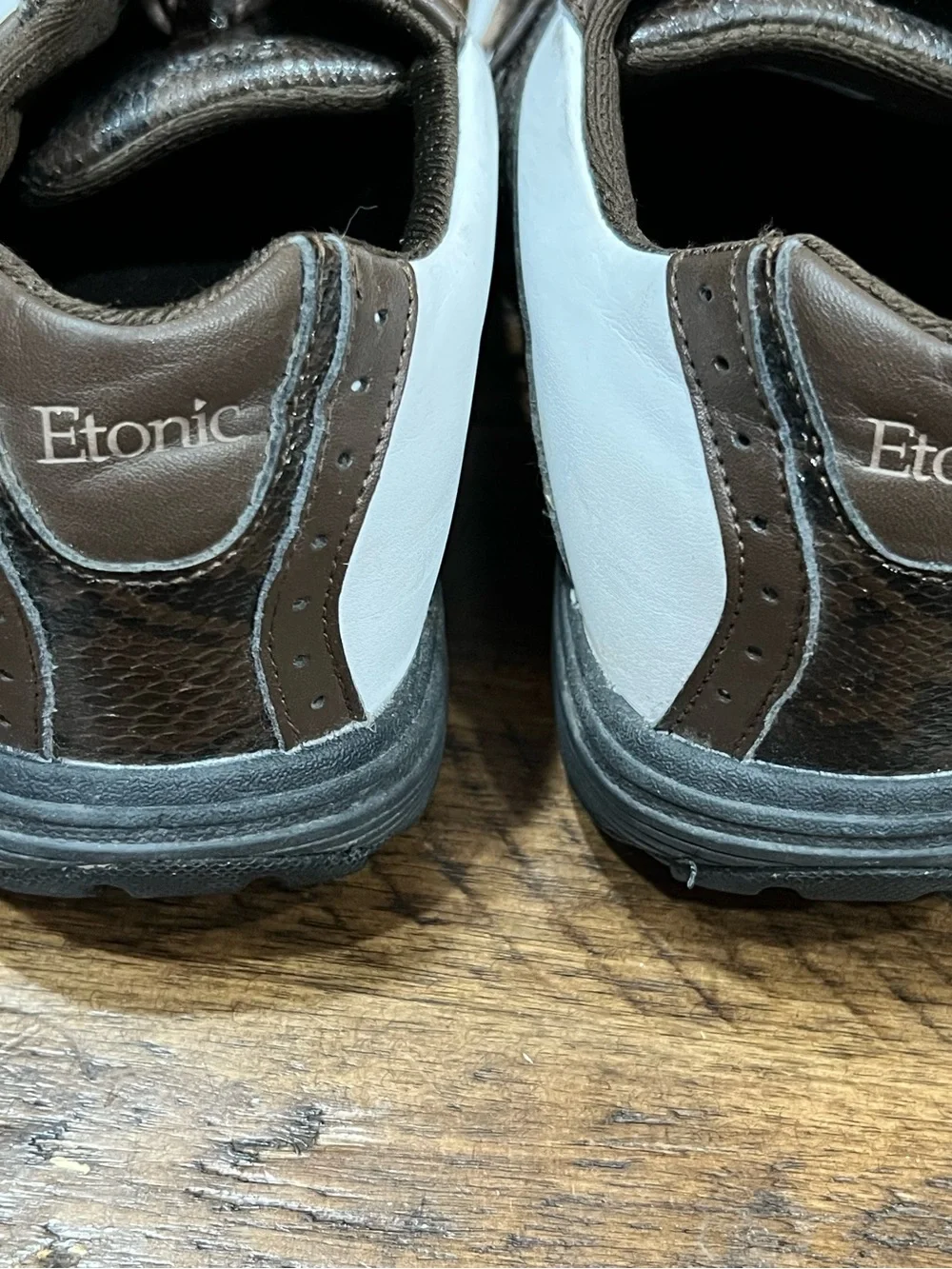 Etonic Men’s Golf Shoes Size 10.5 – White/Brown – Spiked